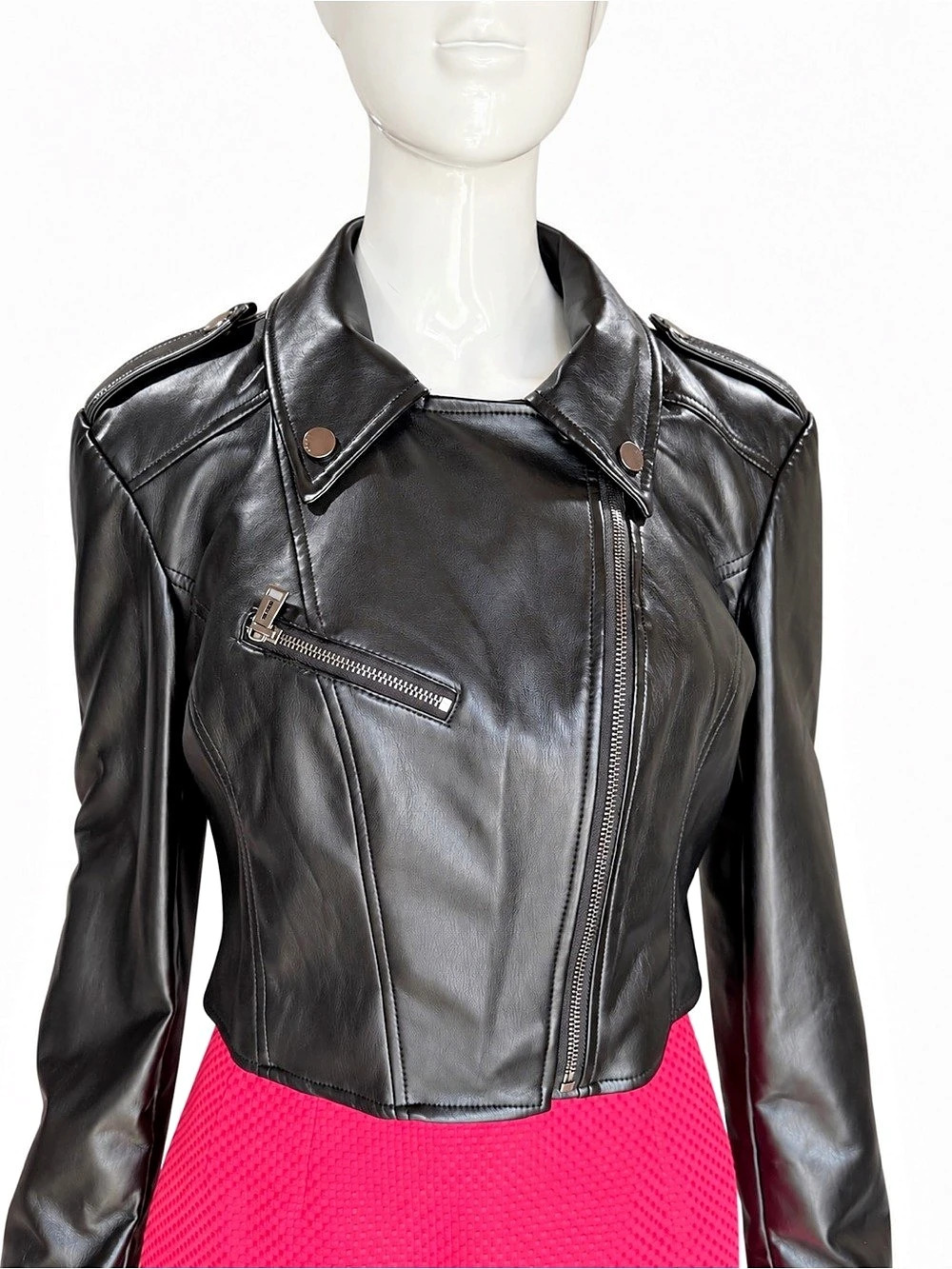 Guess Women's Black Faux Leather Moto Jacket